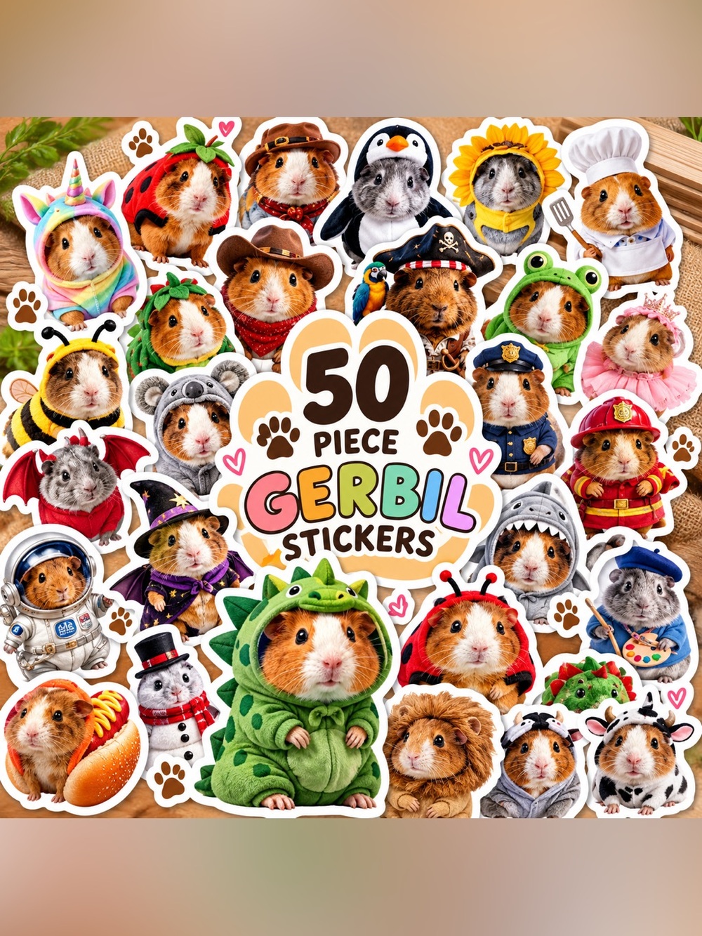 Gerbils dressed up, Set of 50 stickers